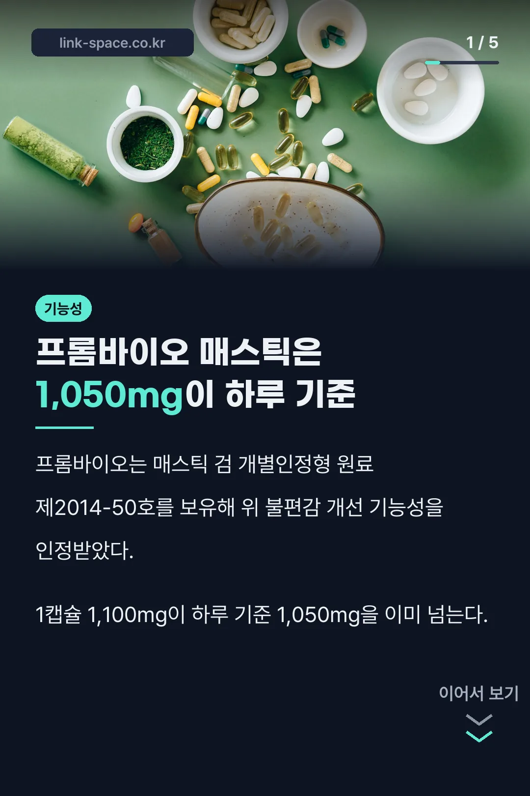 프롬바이오 매스틱 하루 기준 1,050mg